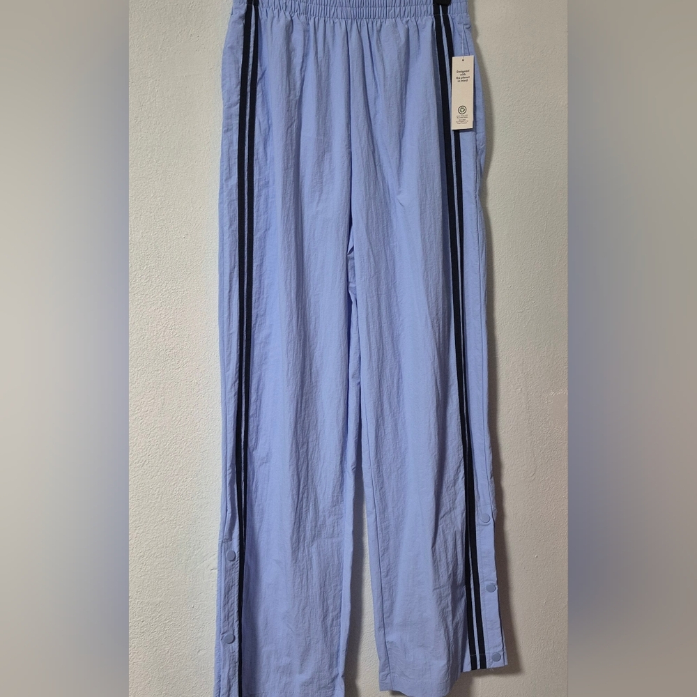 Light Blue Track Pants with Navy Stripes